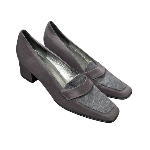 Bandolino Shoes - Bandolino Loafer Pumps Women's Size 9N Gray Herringbone Square Toe Block Heel
